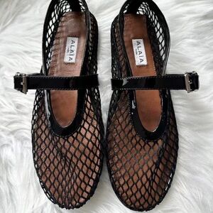 Alaia Black Mesh Flats with Patent Trim